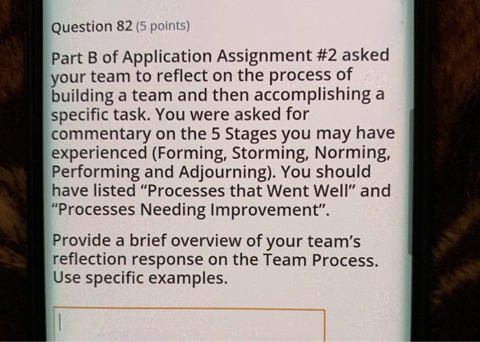Question 82 (5 points) Part B of Application