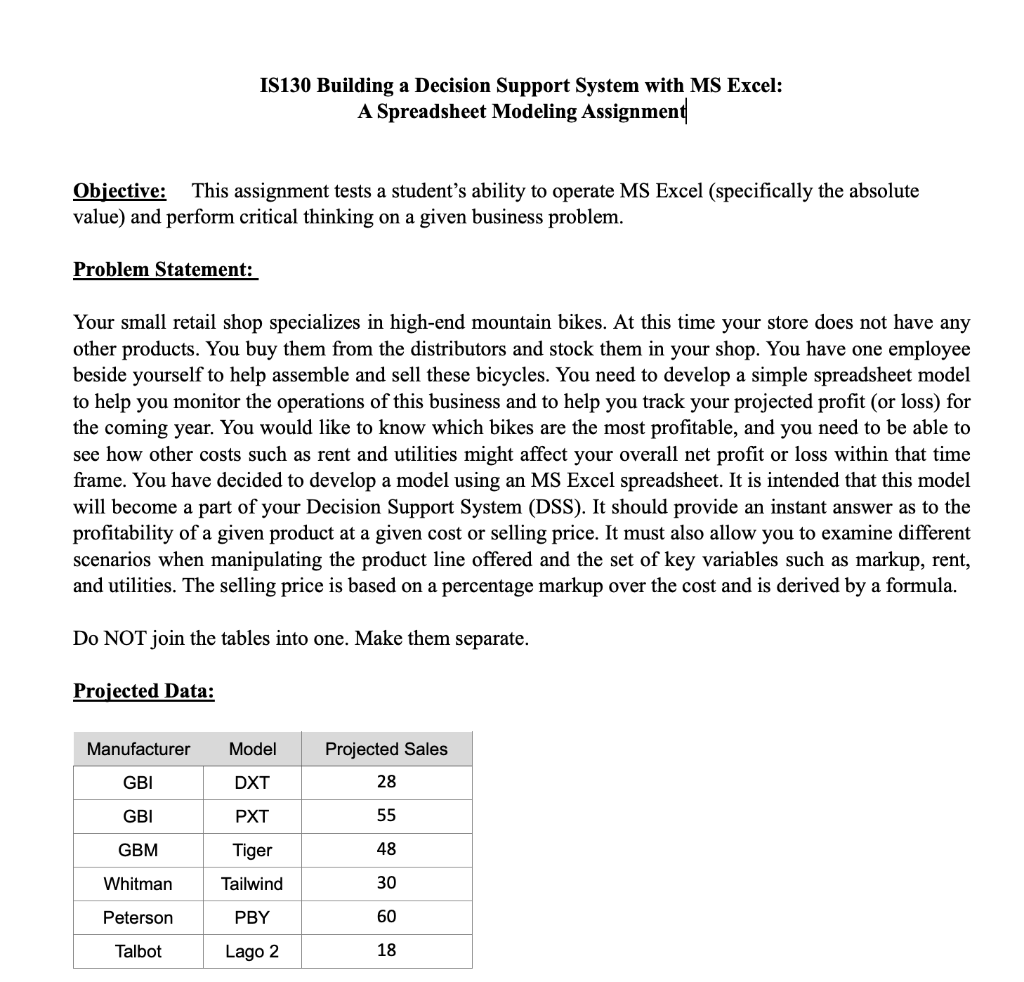 IS130 Building a Decision Support System with MS
