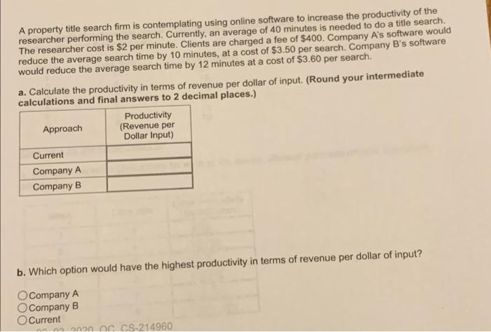 A property title search firm is contemplating