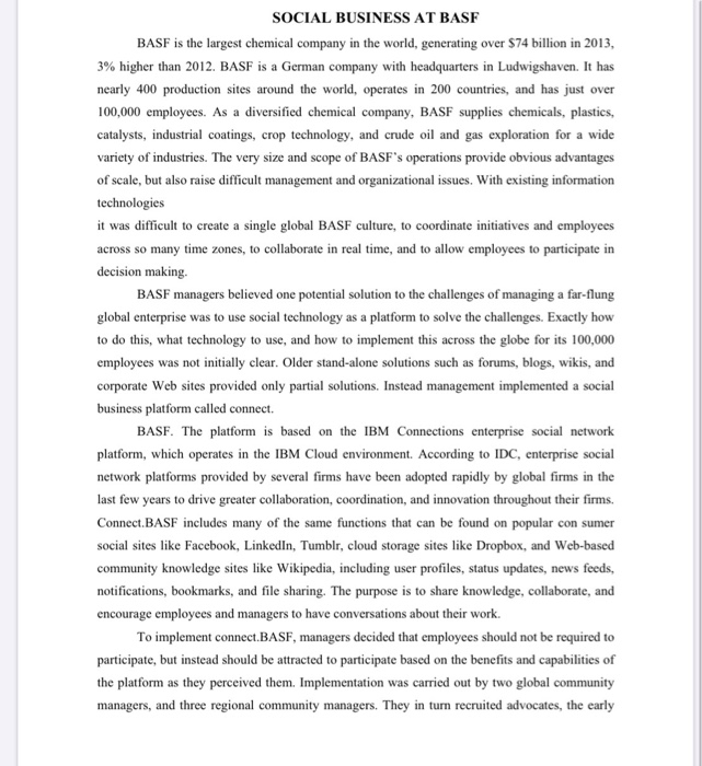 SOCIAL BUSINESS AT BASF BASF is the largest