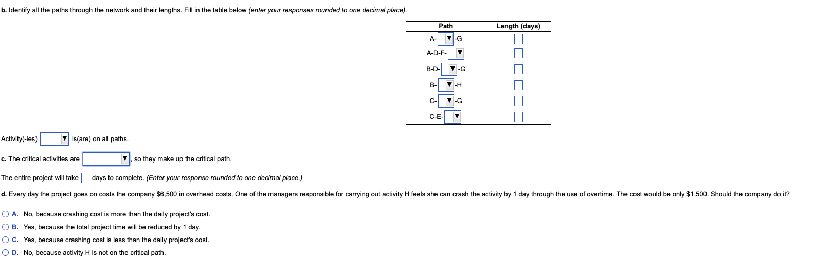 a. Choose the correct project network diagram