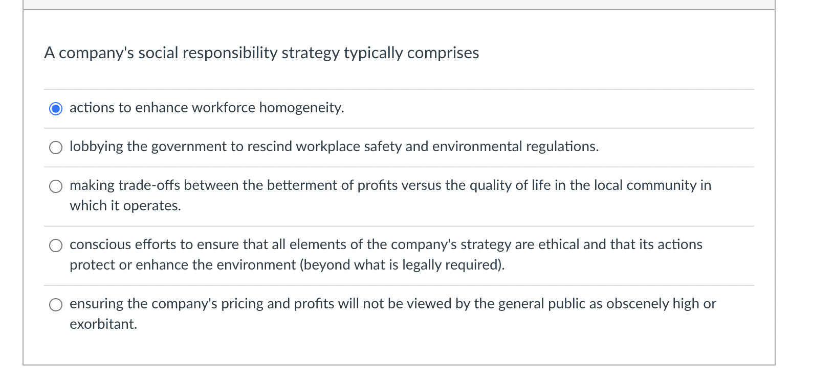 A company's social responsibility strategy
