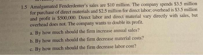 1.5 Amalgamated Fenderdenter's sales are $10