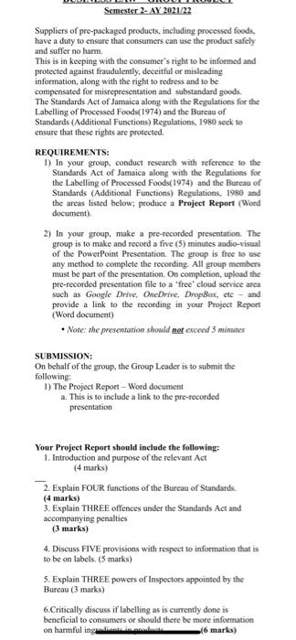 Semester 2- AY 2021/22 Suppliers of pre-packaged