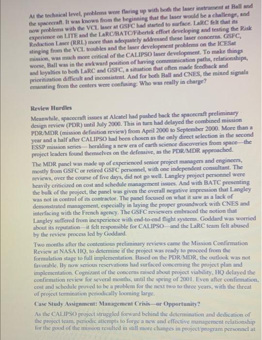 Case Study #2 CALIPSO: Management Challenges