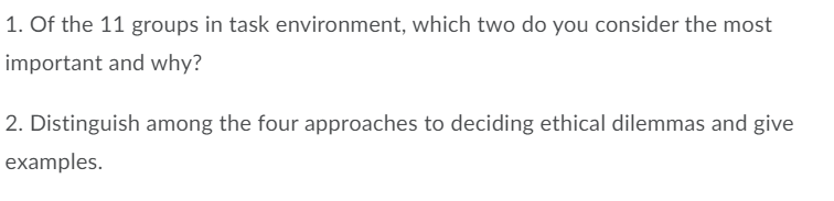 1. Of the 11 groups in task environment, which