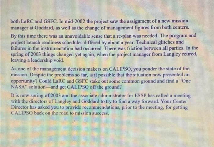 Case Study #2 CALIPSO: Management Challenges