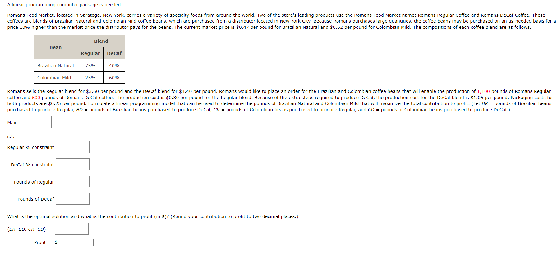 A linear programming computer package is needed.