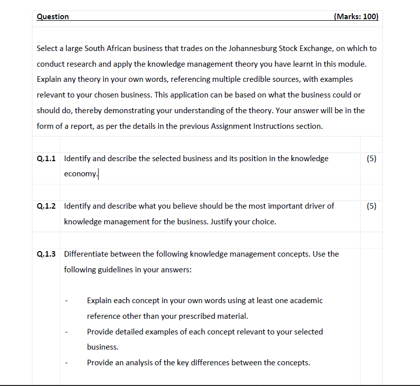 Question Select a large South African business