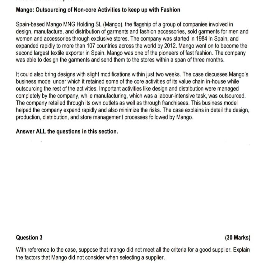 Mango: Outsourcing of Non-core Activities to keep