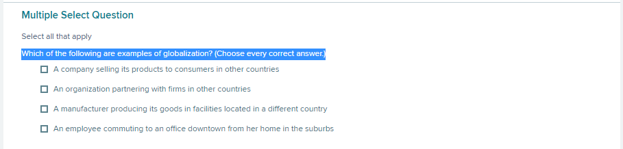 Multiple Select Question Select all that apply