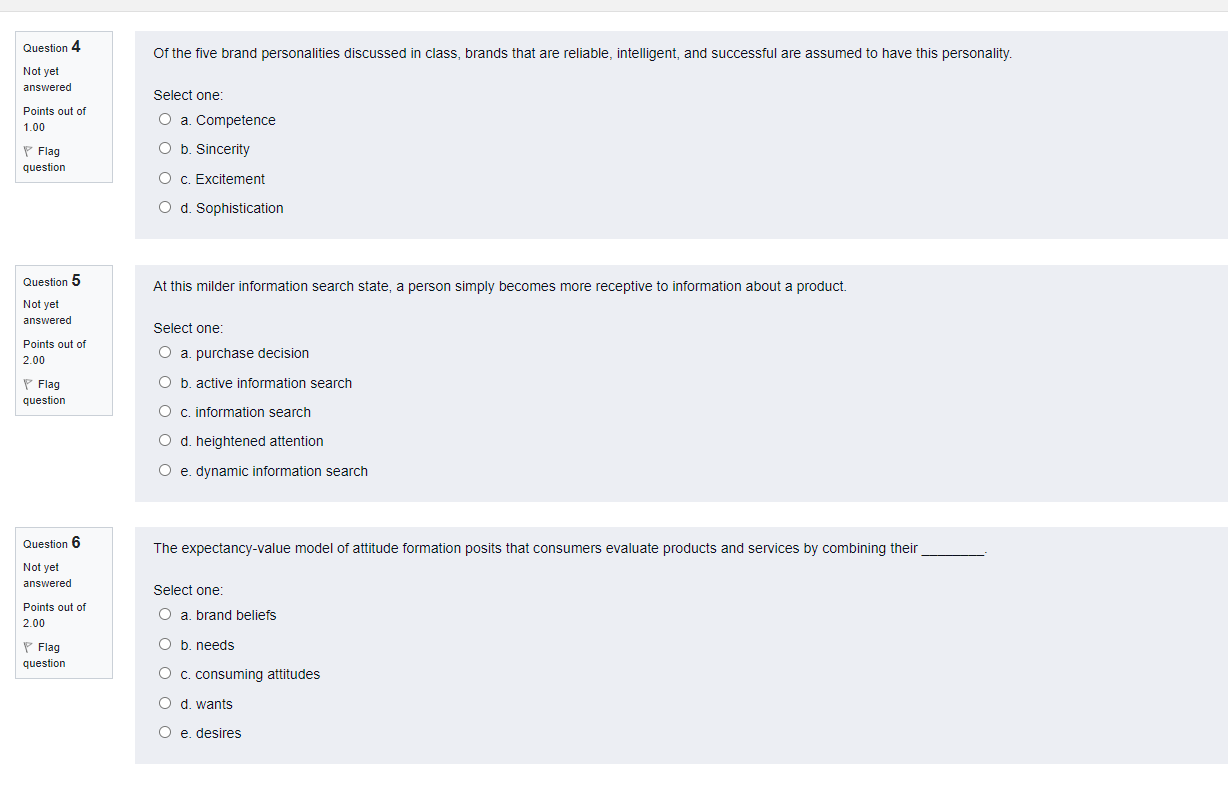 Question 4 Of the five brand personalities