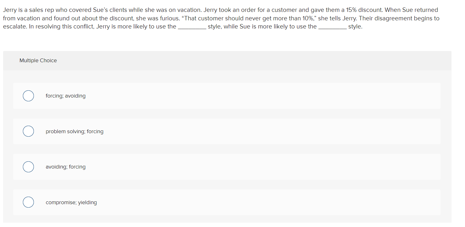 Jerry is a sales rep who covered Sue's clients