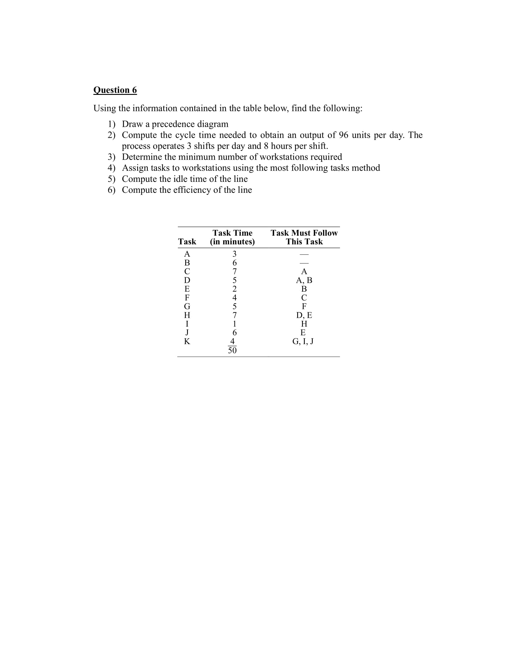 Question 6 Using the information contained in the