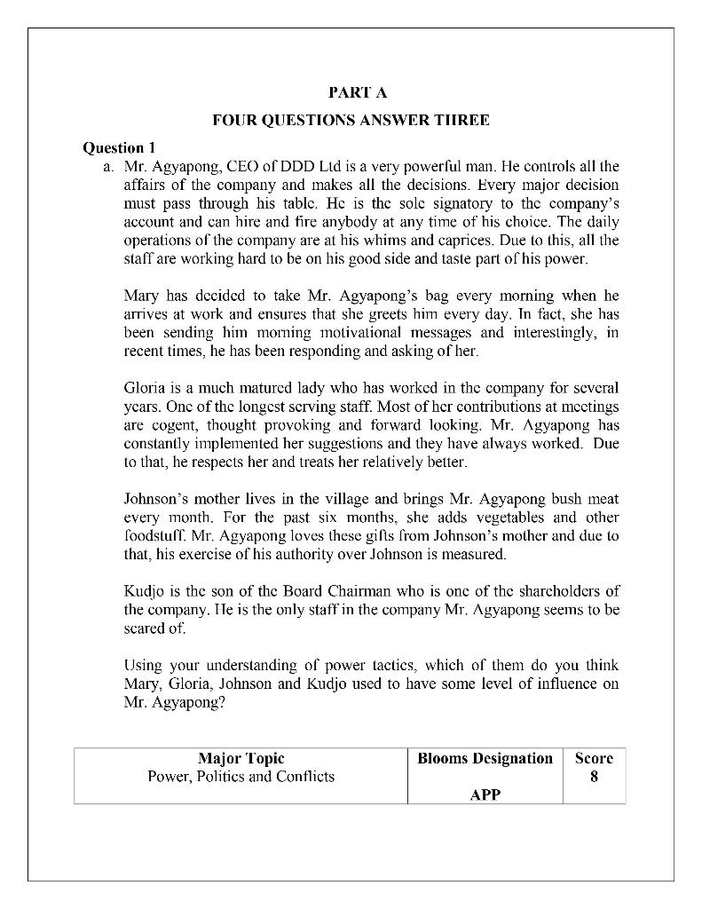 PART A FOUR QUESTIONS ANSWER TIIREE Question 1 a.