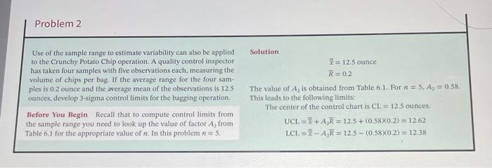 Problem 2 Solution Use of the sample range to