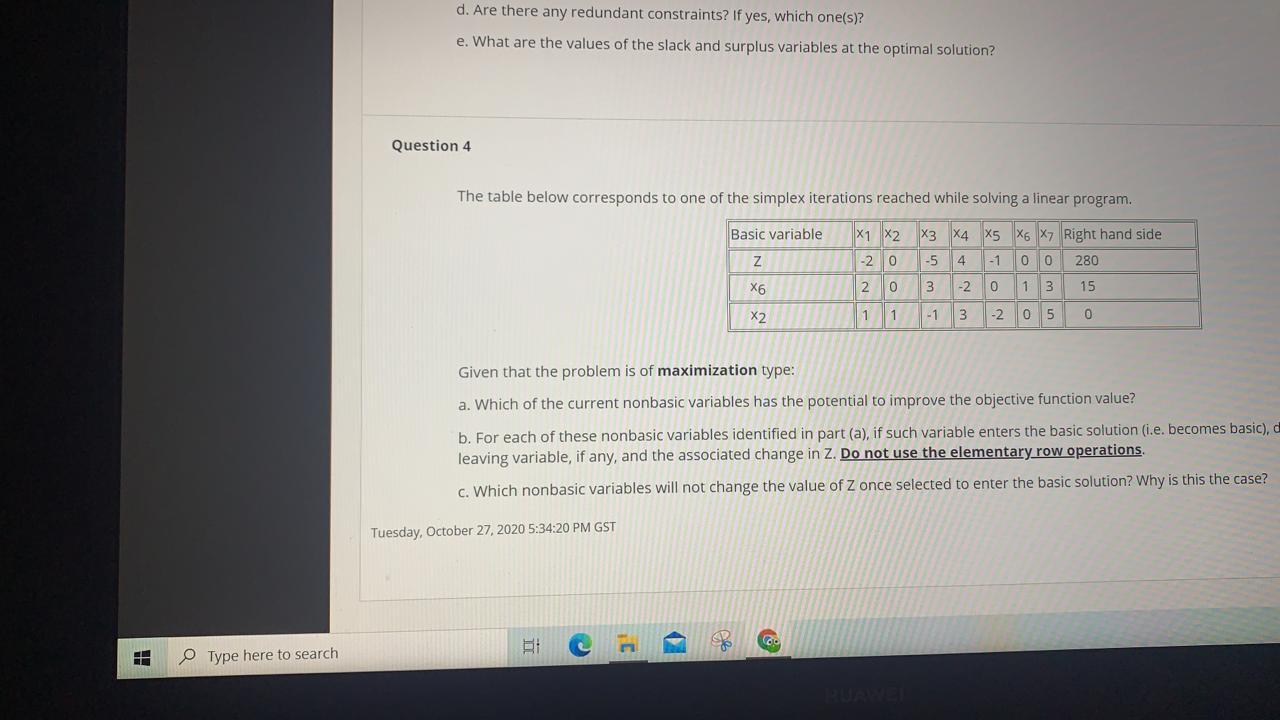 b. Report clearly Question 3 Consider the