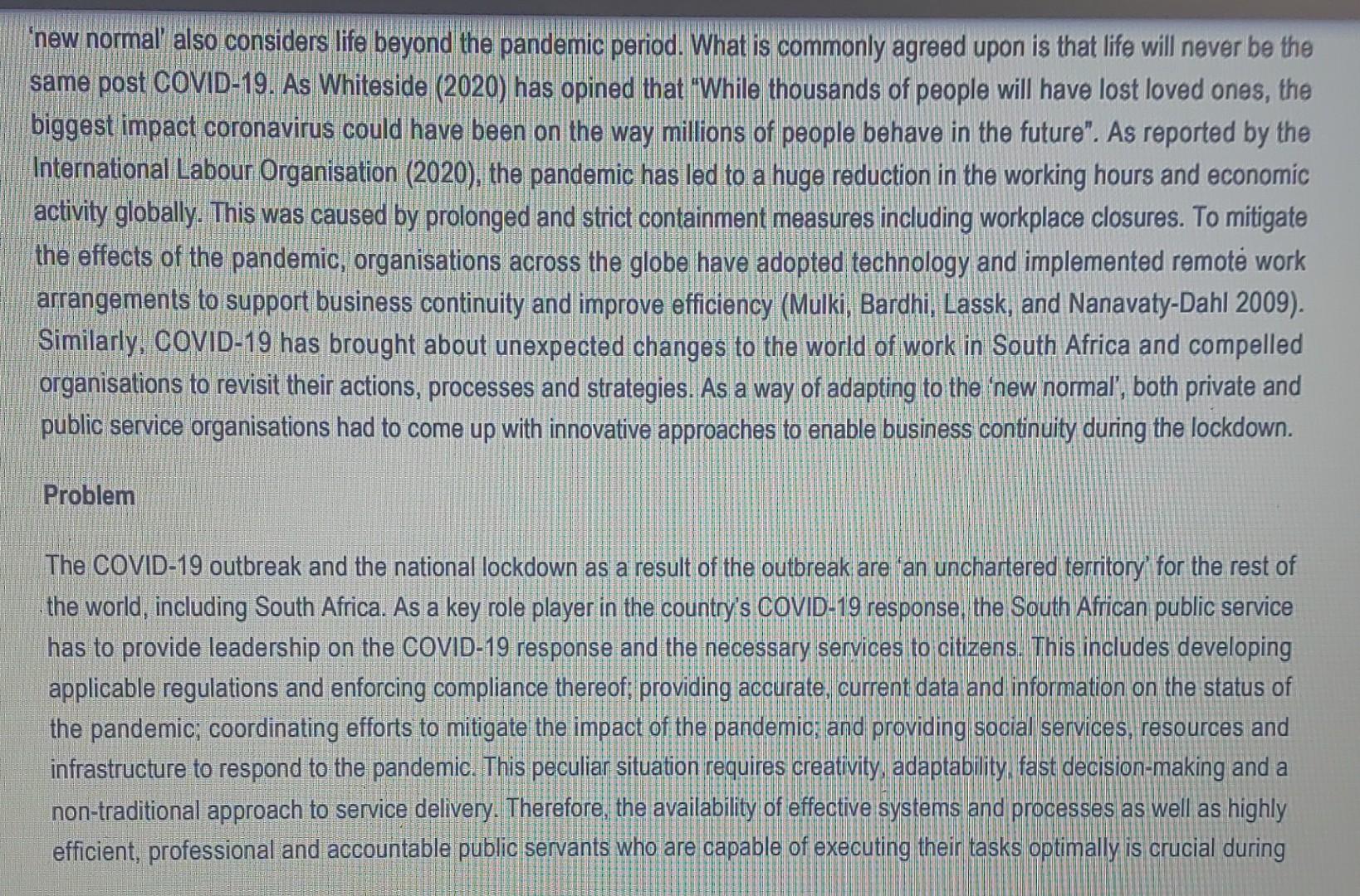 SECTION A [40 Marks] The effect of COVID-19 on