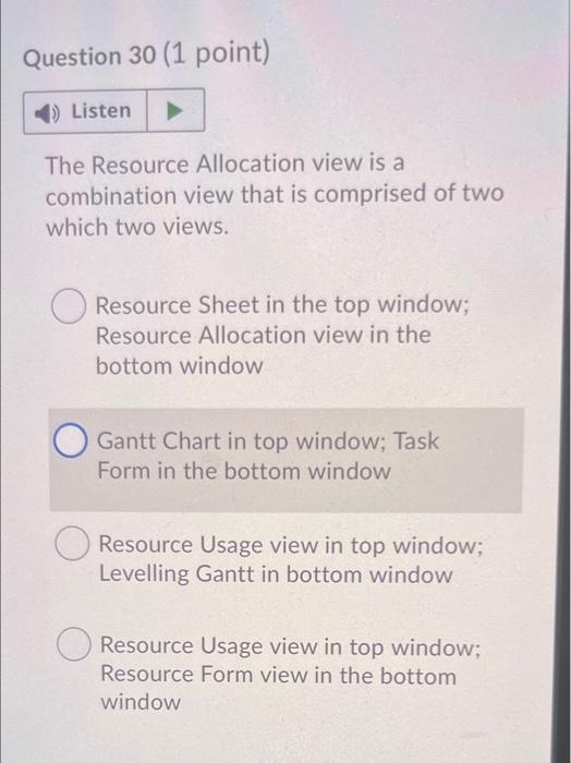 Q30 Please! Question 30 (1 point) Listen The