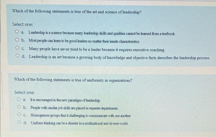 Which of the following statements is true of the