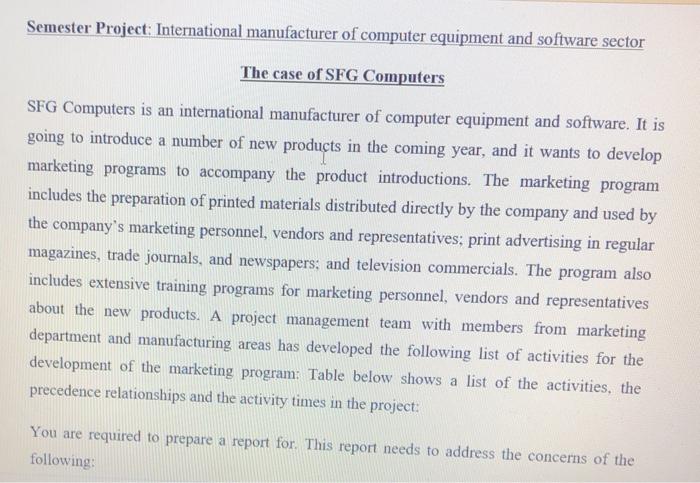 Semester Project: International manufacturer of