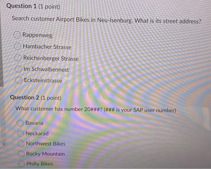 Question 1 (1 point) Search customer Airport