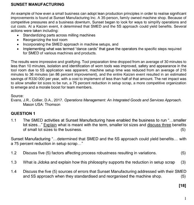 SUNSET MANUFACTURING An example of how even a