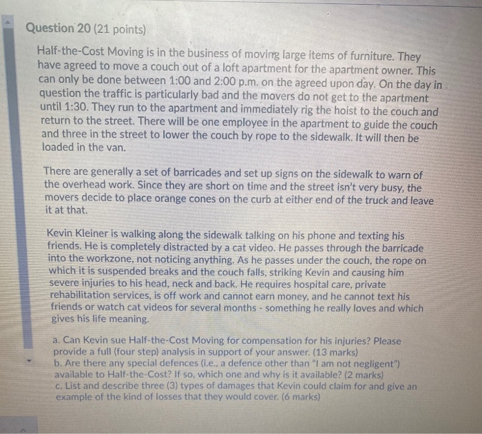 Question 20 (21 points) Half-the-Cost Moving is