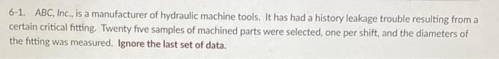 6-1. ABC, Inc., is a manufacturer of hydraulic