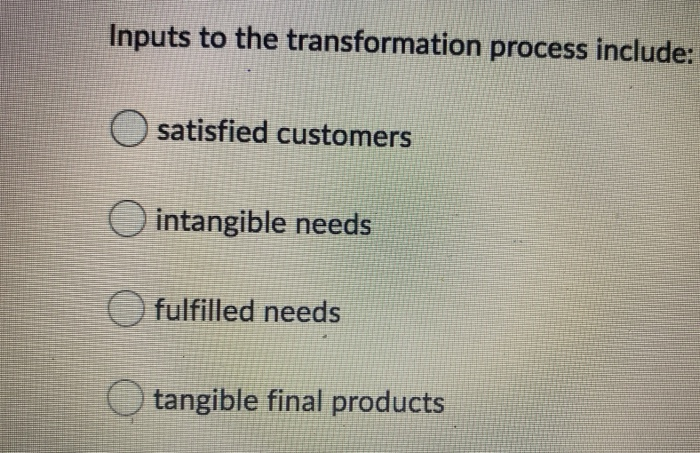 Inputs to the transformation process include: