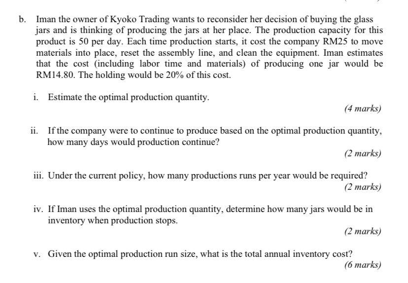 a) Kyoko Trading is producing fruit juice