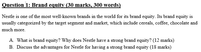 Question 1: Brand equity (30 marks, 300 words)