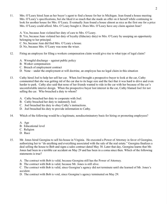 11. Mrs. O'Leary hired Jean as her buyer's agent