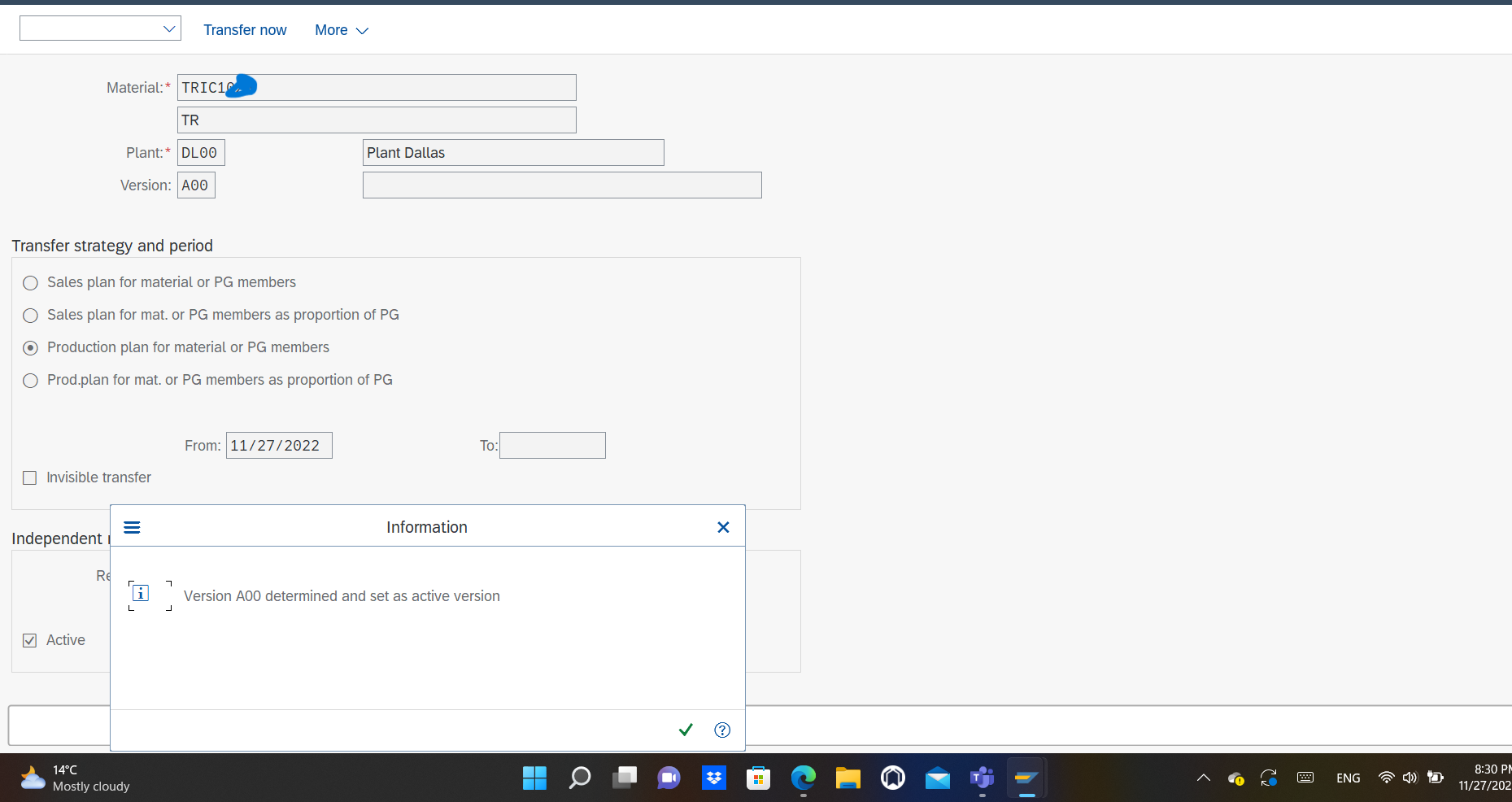 SAP: I am not able to transfer Active Version