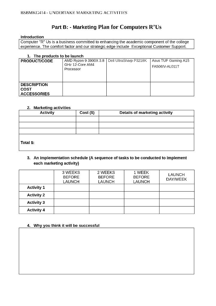 BSBMKG414 - UNDERTAKE MARKETING ACTIVITIES Part