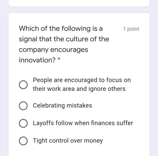 1 point Which of the following is a signal that