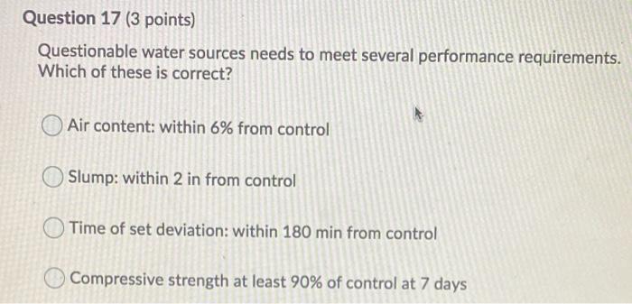 Question 17 (3 points) Questionable water sources