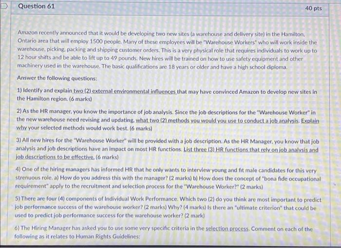 urgent please help Question 61 40 pts Amazon