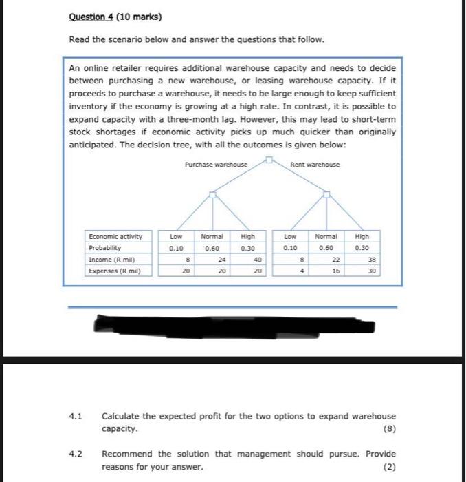 Question 4 (10 marks) Read the scenario below and