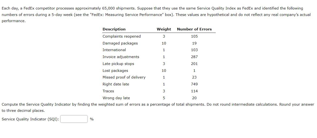 Each day, a FedEx competitor processes