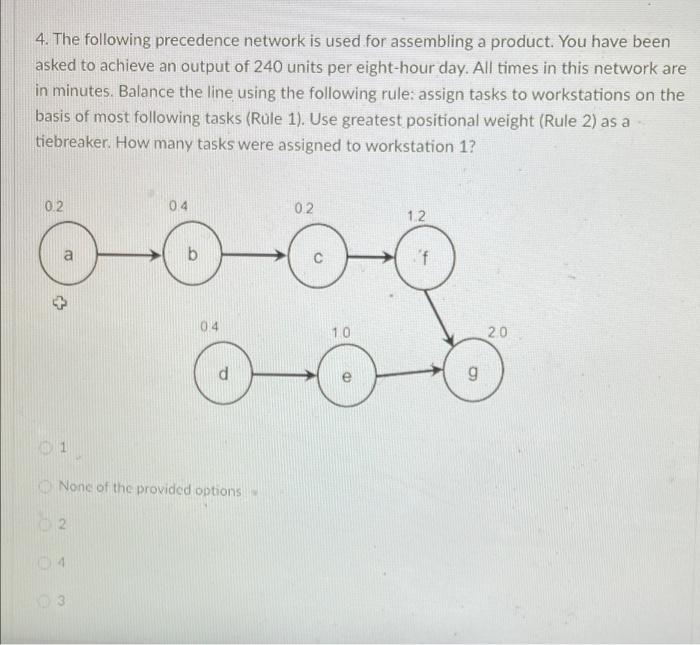 4. The following precedence network is used for