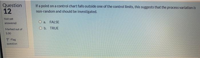 Question 12 If a point on a control chart falls