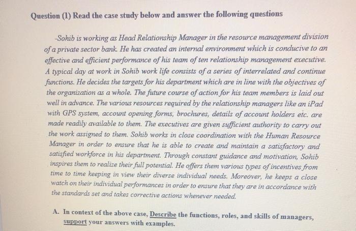 Question (1) Read the case study below and answer