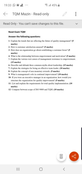 19:33 45% TQM Mazin - Read-only Read Only - You