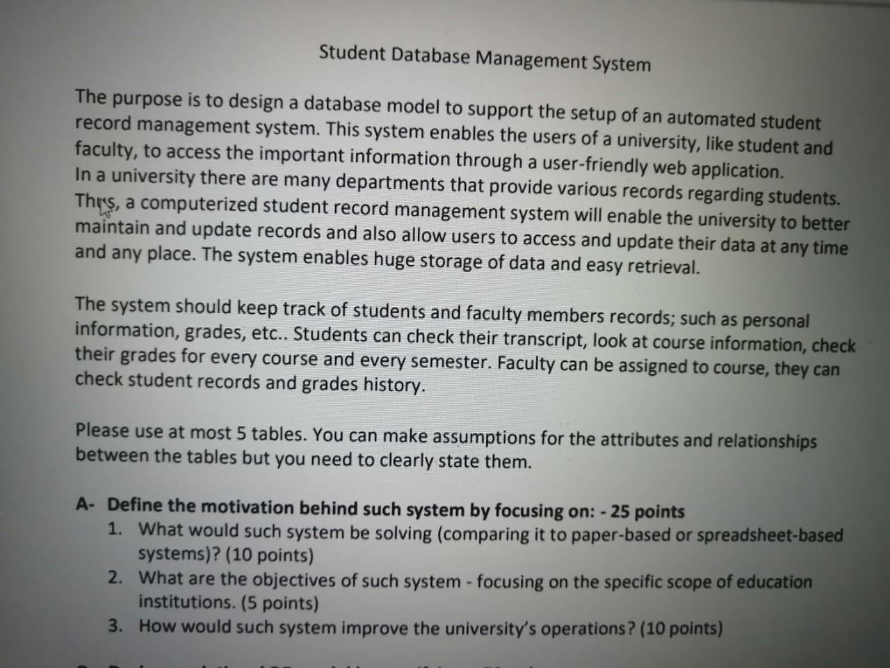 Student Database Management System The purpose is