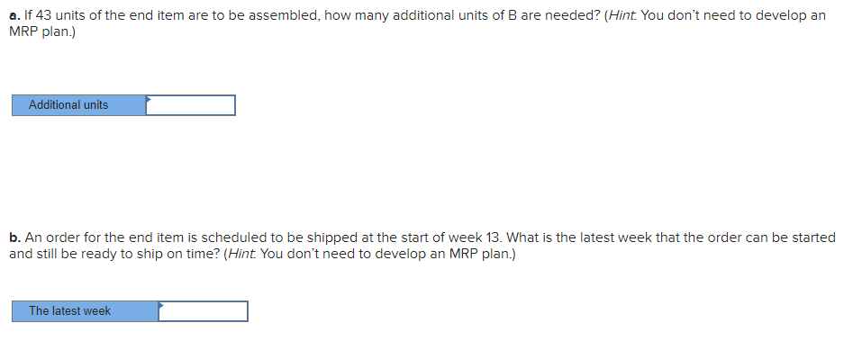 The following table lists the components needed