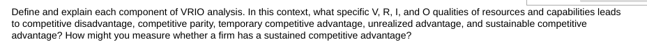 Define and explain each component of VRIO