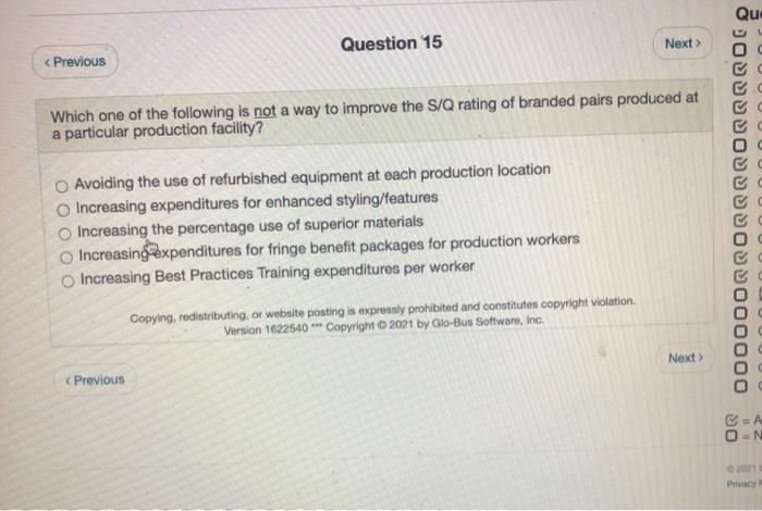 Qud Question 15 Next > < Previous 6 Which one of