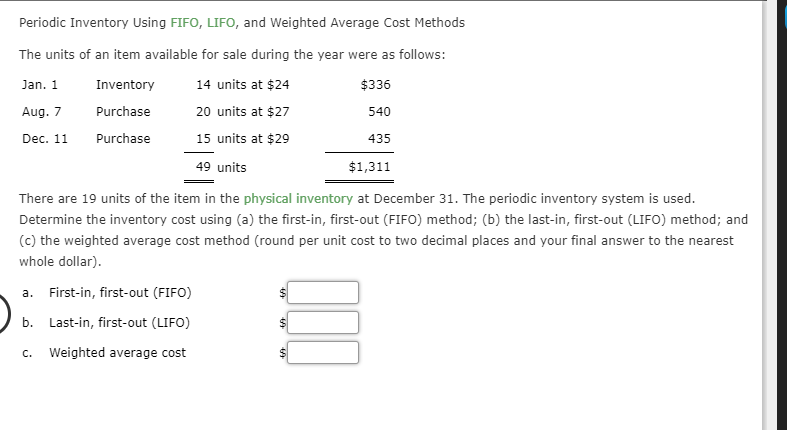 Periodic Inventory Using FIFO, LIFO, and weighted