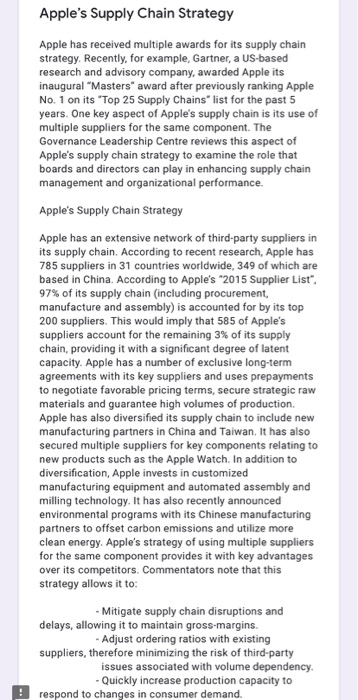 Apple's Supply Chain Strategy Apple has received